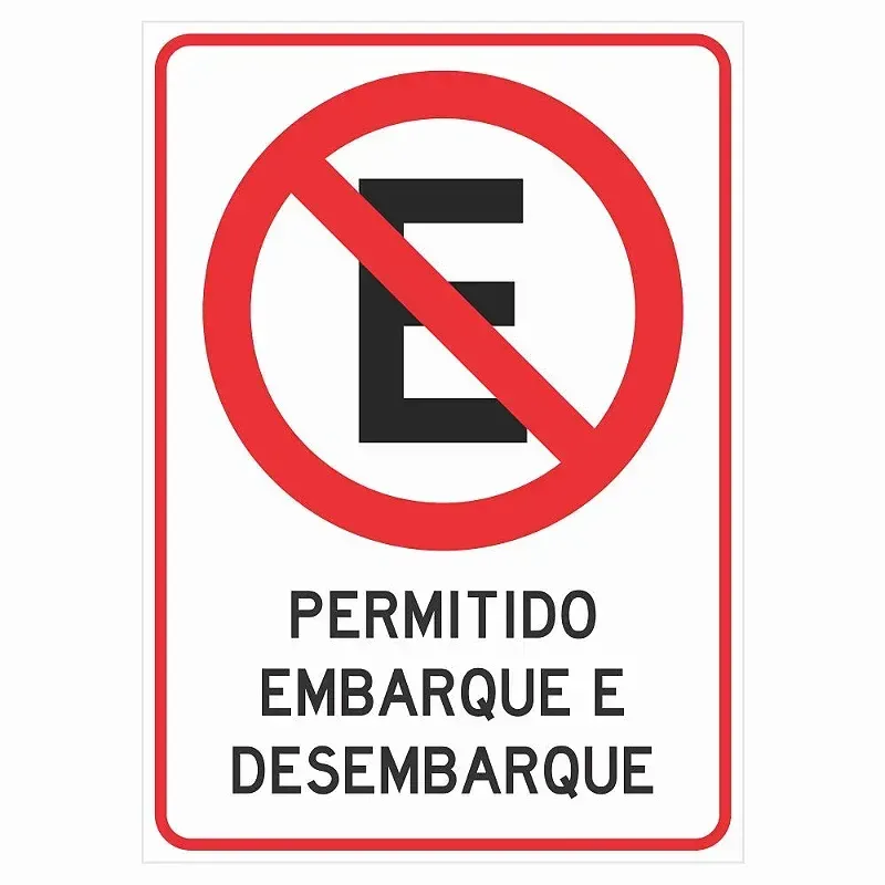 Placa de advertência de permitido embarque e desembarque